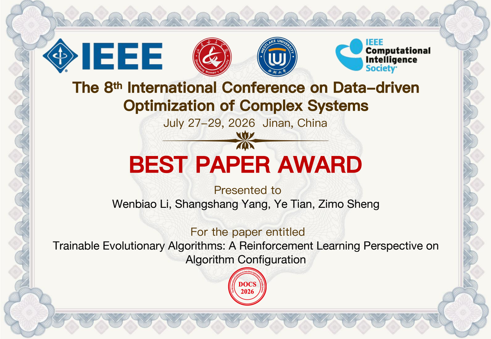 DOCS 2026 Best Paper Award